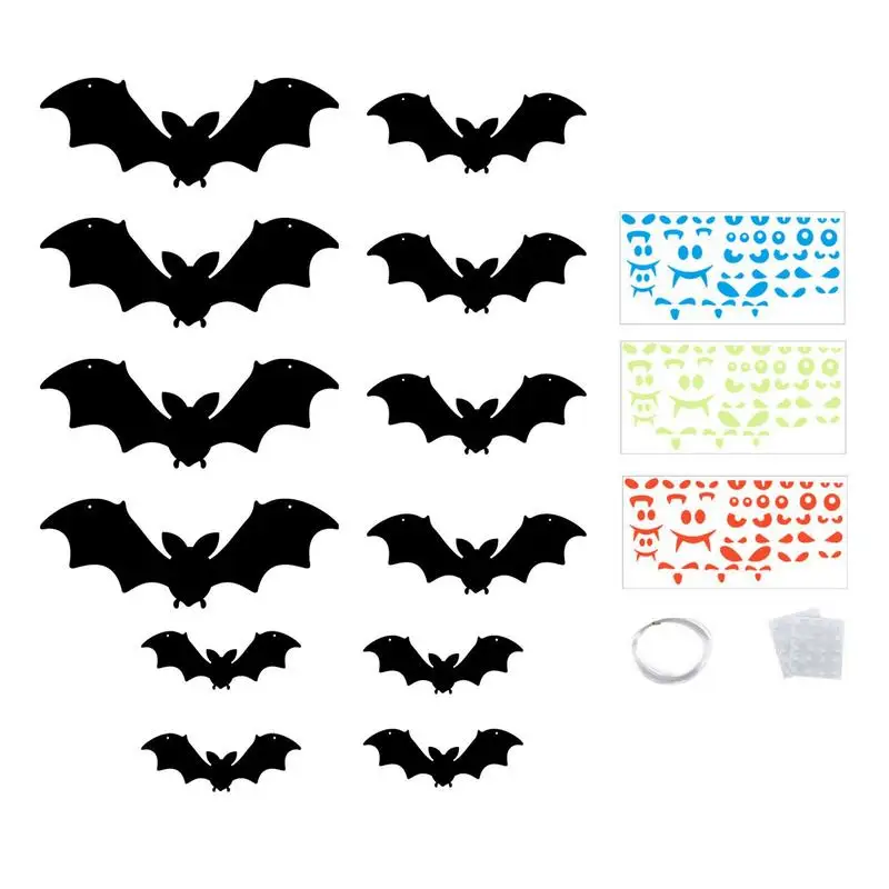 

Halloween Pumpkin Ornament Sticker Glowing Eyes Bat Pumpkin DIY With Fishing Line And Dot Glue Witch Cat Spider For Gift Box