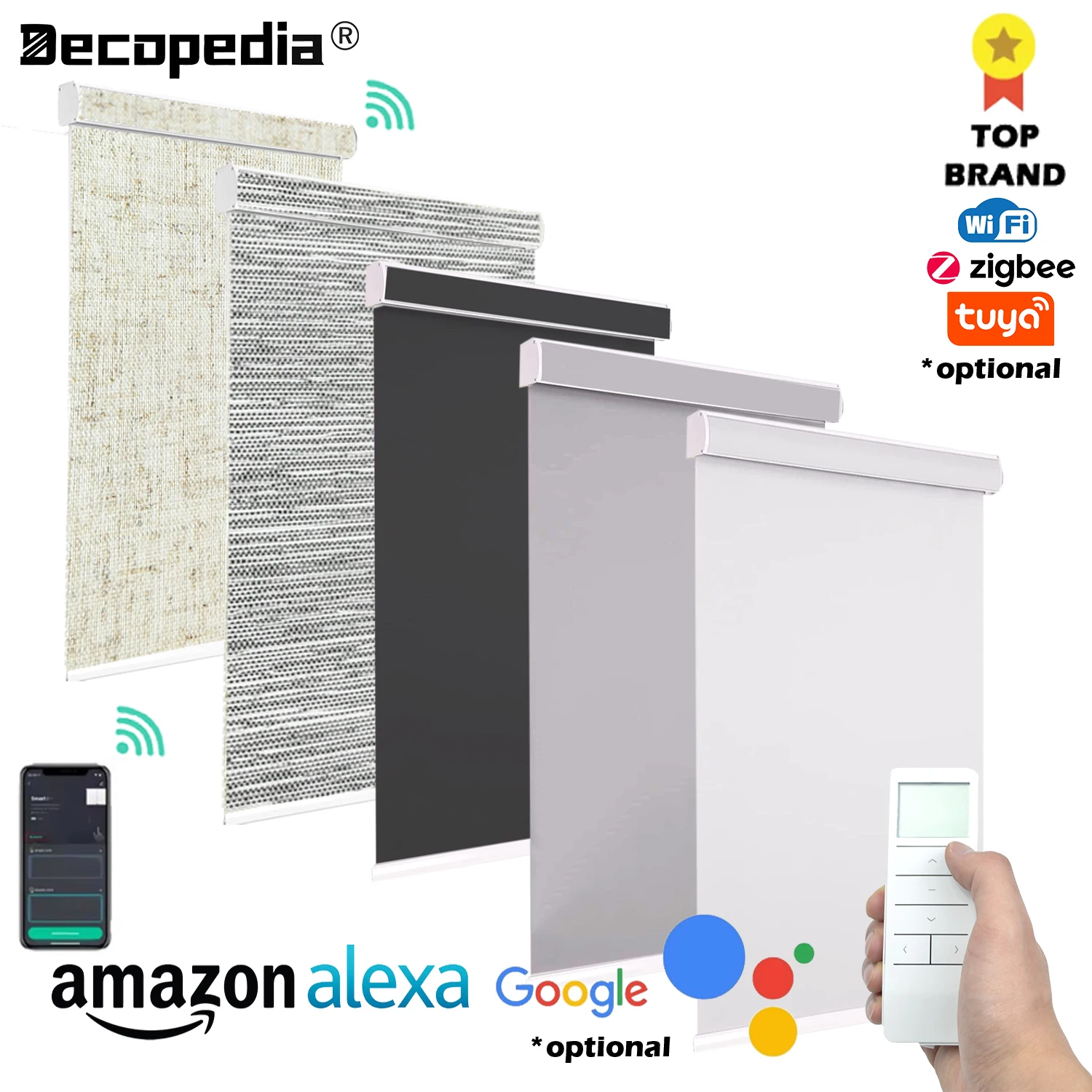 Decopedia Roller Blinds สําหรับ Windows มอเตอร์ไร้สายสมาร์ทผ้าม่านหน้าต่าง Blackout Roller Day และ Night ผ้าม่านสําหรับห้องนั่งเล่น 1