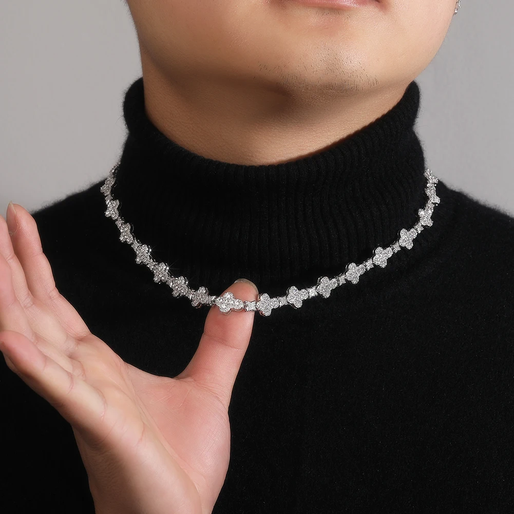 THE BLING KING 10mm Cross Link Chain Necklace Prong Setting 5A Cubic Zirconia Choker HipHop Fashion Jewelry For Party Gift