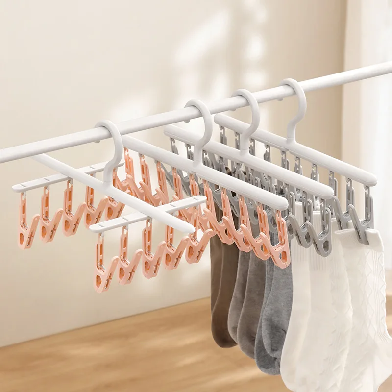 

Plastic Clothes Drying Hanger with 10 Clips Windproof Clothing Rack Socks Laundry Airer Pegs Hanger Underwear Sock Drying Holder