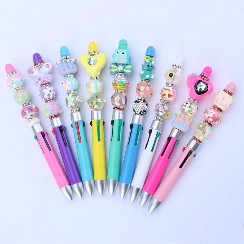 Marking DIY 4 Color Beaded Pen Cute Drawing Writing DIY Rollerball Pen 1.0 mm Retractable DIY Beadable Pens Writing Supplies