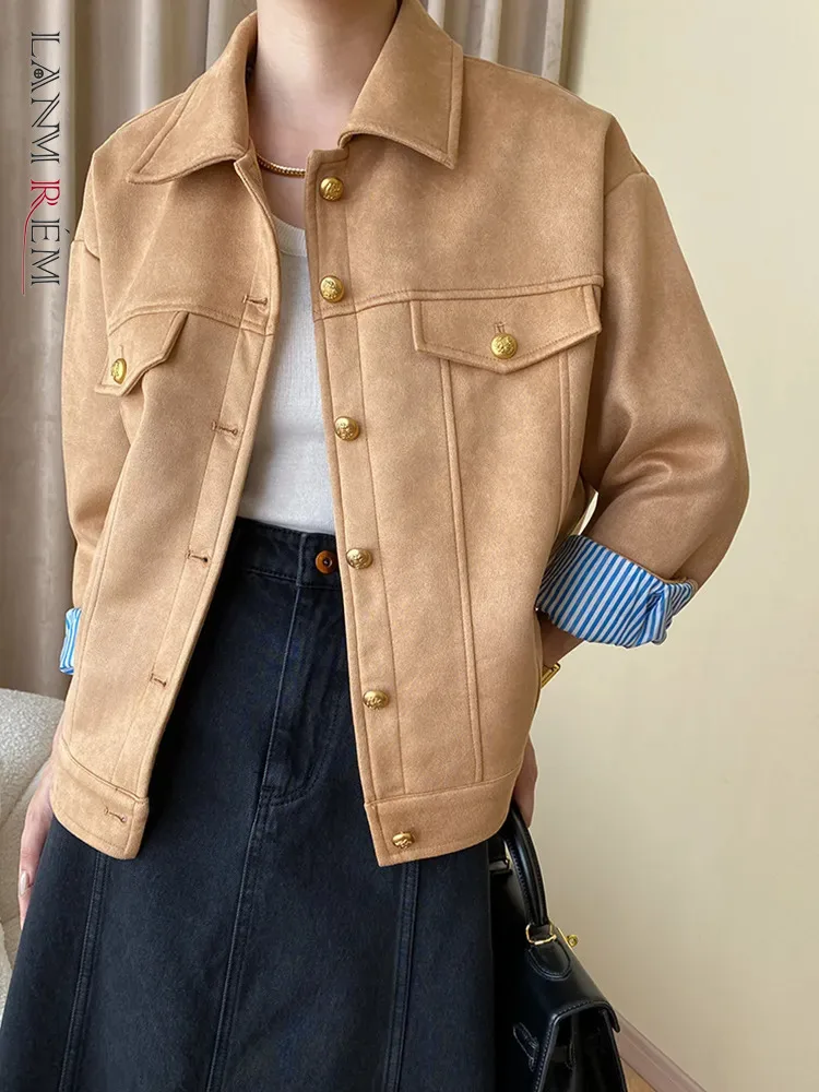 

[LANMREM] Vintage Velvet Jackets For Women Lapel Single Breasted Long Sleeve Fashion Coats Female 2023 Autumn New 26D6429