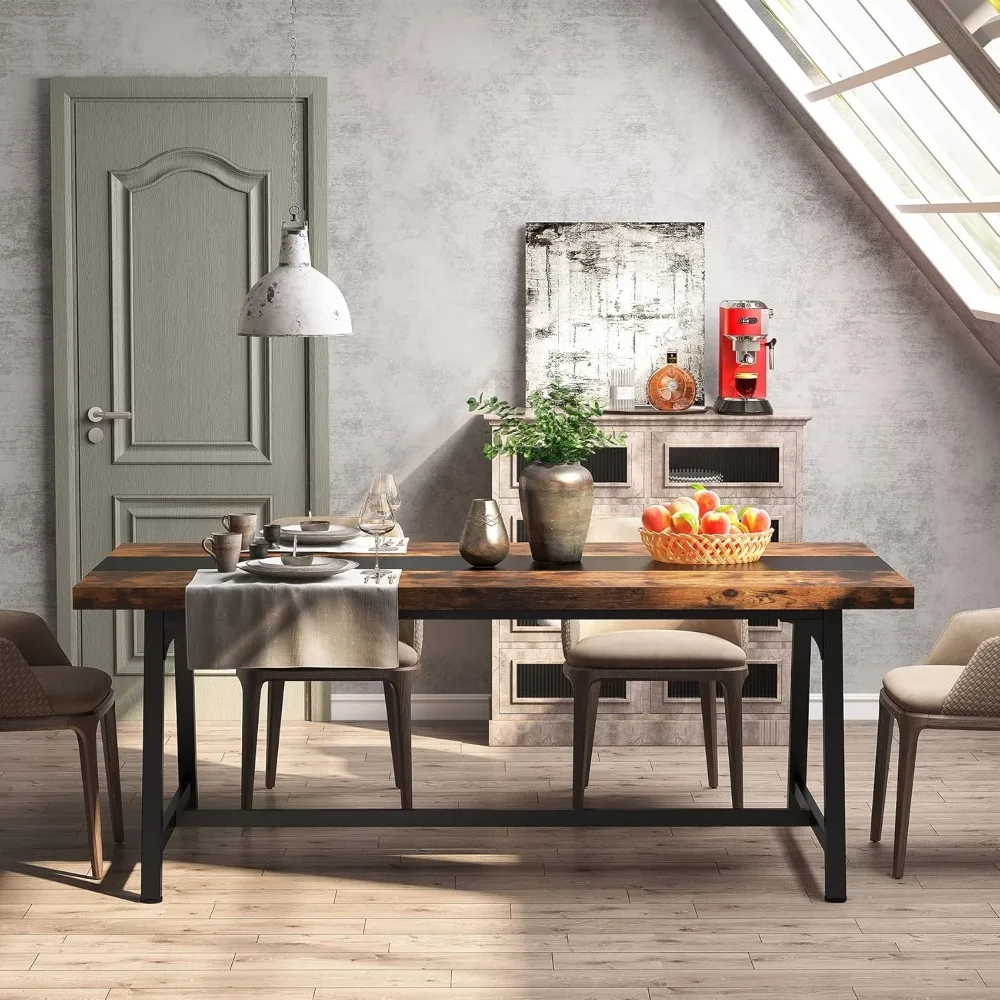 Dining Table for 8 People, 70.87-inch Rectangular Wood Kitchen Table with Strong Metal Frame, Industrial Large Long Dining Room 6