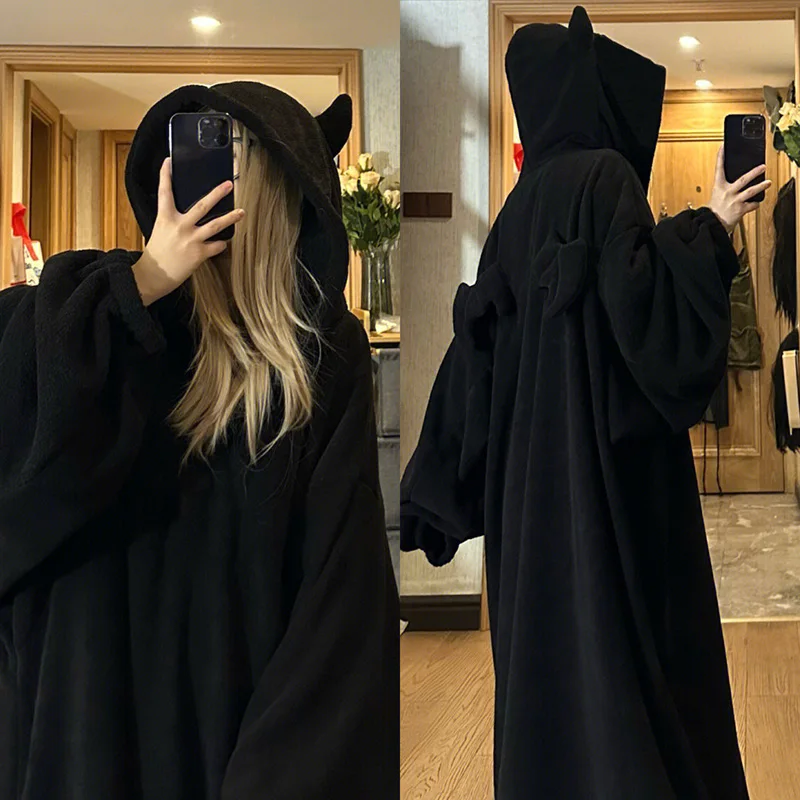 Demon Robe Couples Matching Pajamas Sweatshirts Hoodies Pullovers Fluffy Pajamas Kigurumi Homewear Long Sleeve Thicken Oversized