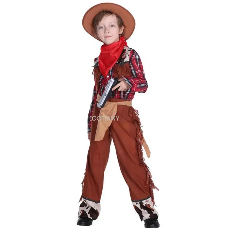 

Kids Masquerade Cowboy Costumes For Boys Western Cowboy Drama Performance Costume Carnival Purim Parade Stage Play Party Dress