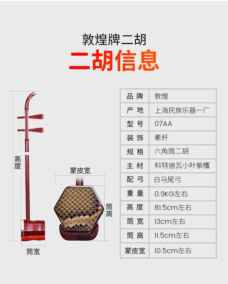 Chinese Dunhuang Erhu Sapele Ebony Erhu Professional Performance Music Instrument with full Accessories Stringed Instrument