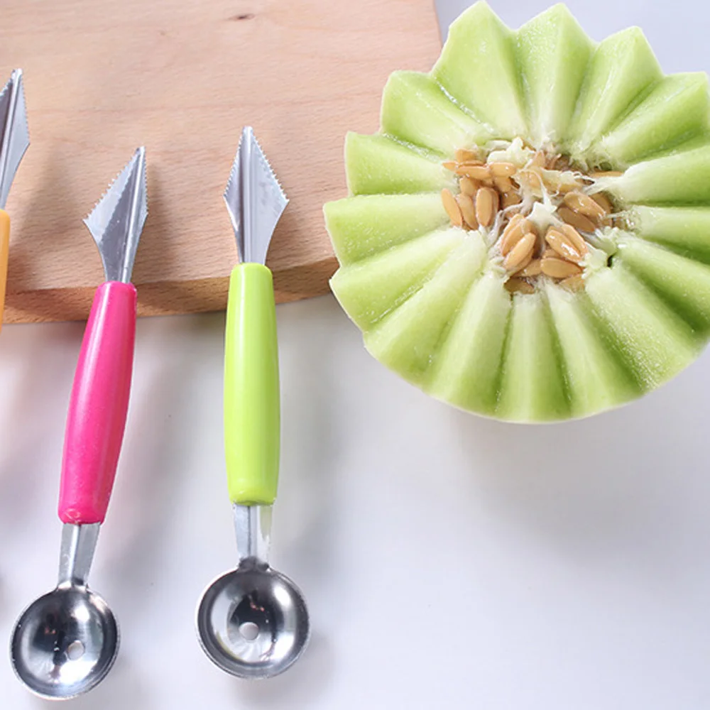 Double-Ended Stainless Steel Fruit Ball Digger 1Pcs Summer Watermelon Carving Knife 2 In 1 Melon Cutter Kitchen Gadget Supplies