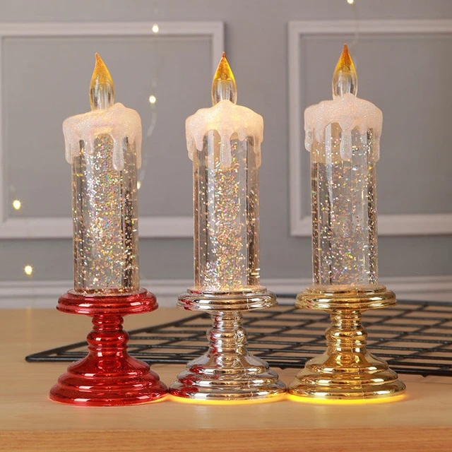 LED Water Candle with Glitter USB Rechargeable Color Changing Waterproof Swirling Glitter Flameless Candles for Xmas Party Home Decoration, Red