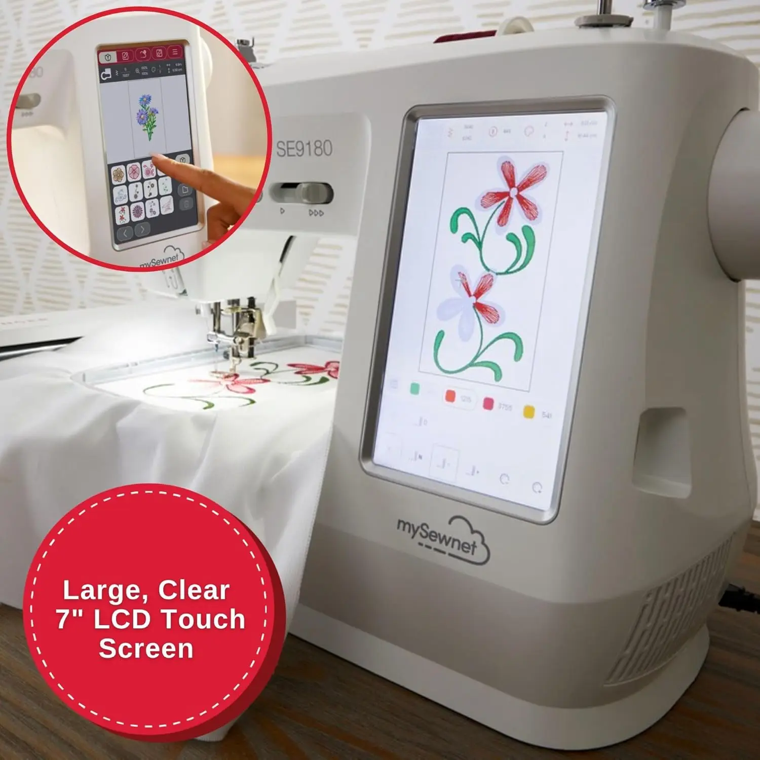 Sewing and Embroidery Machine Automatic Needle Threader Large Embroidery Area Easily with The Push of A Lever.