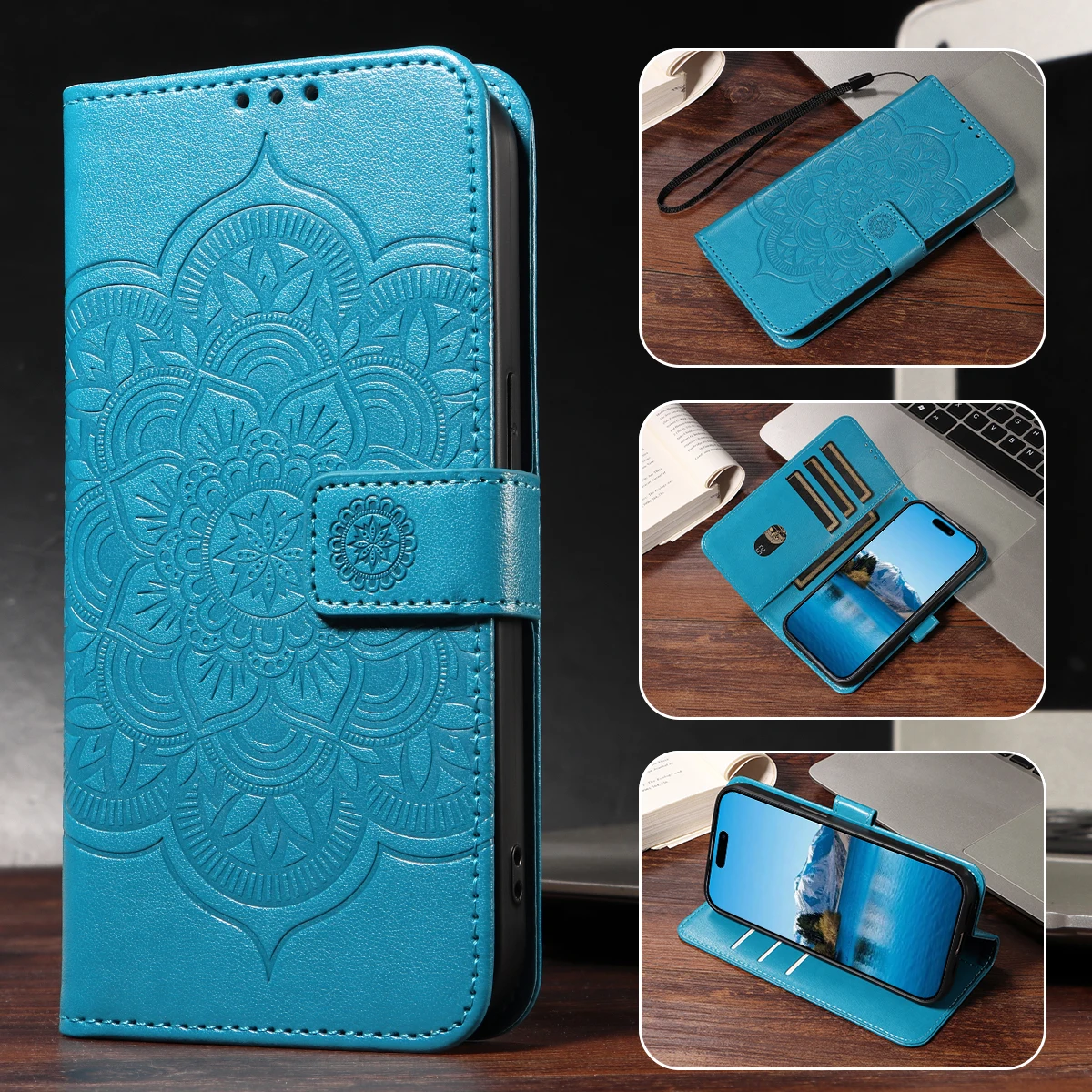 Embossed Sunflower Wallet Case For Iphone16e 16promax 16plus 15promax 15plus Flip Wallet with Card Slot PU Leather Phone Case