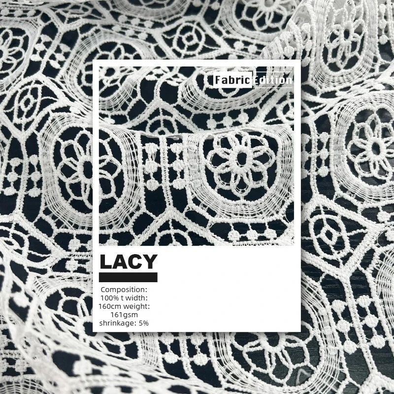 White Lace Fabric Embroidered Hollow Out Design Handmade DIY Home Sewing Craft Material Summer Dress Gown Blouse Top Wholesale 6