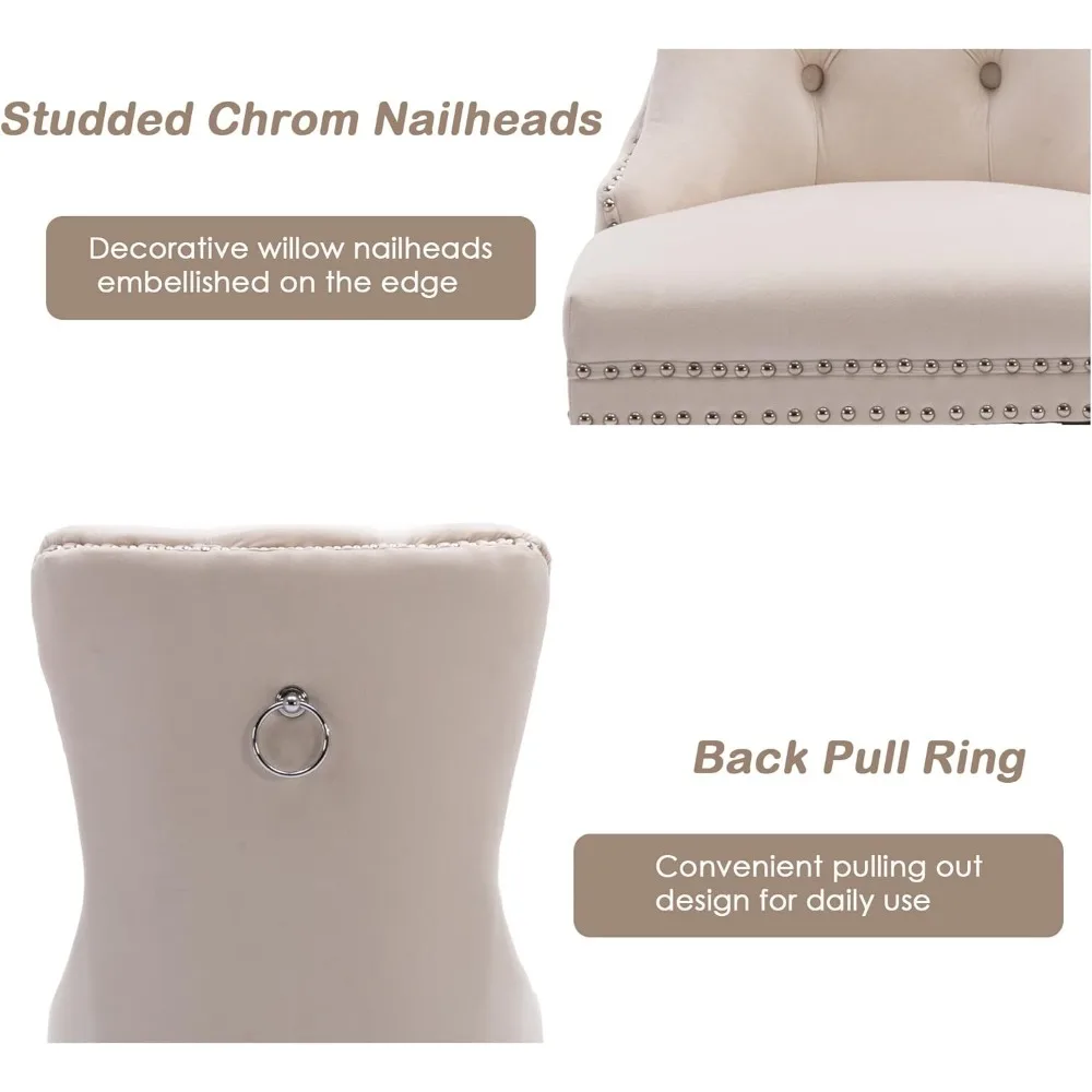 Velvet Dining Chairs Set of 4, Upholstered High-end Tufted Dining Room Chair with Nailhead Back Ring Pull Trim Solid Wood Legs 6
