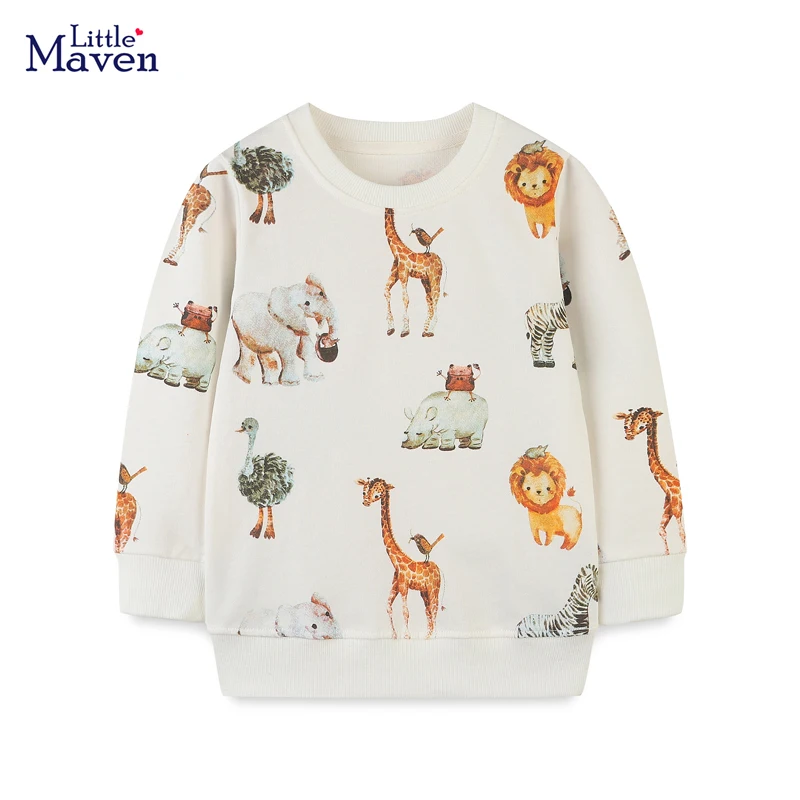 Little maven Boys Sweatshirts Animal Giraffe Elephant Pattern Children Long Sleeve Sweatshirts Autumn New Kids Clothing