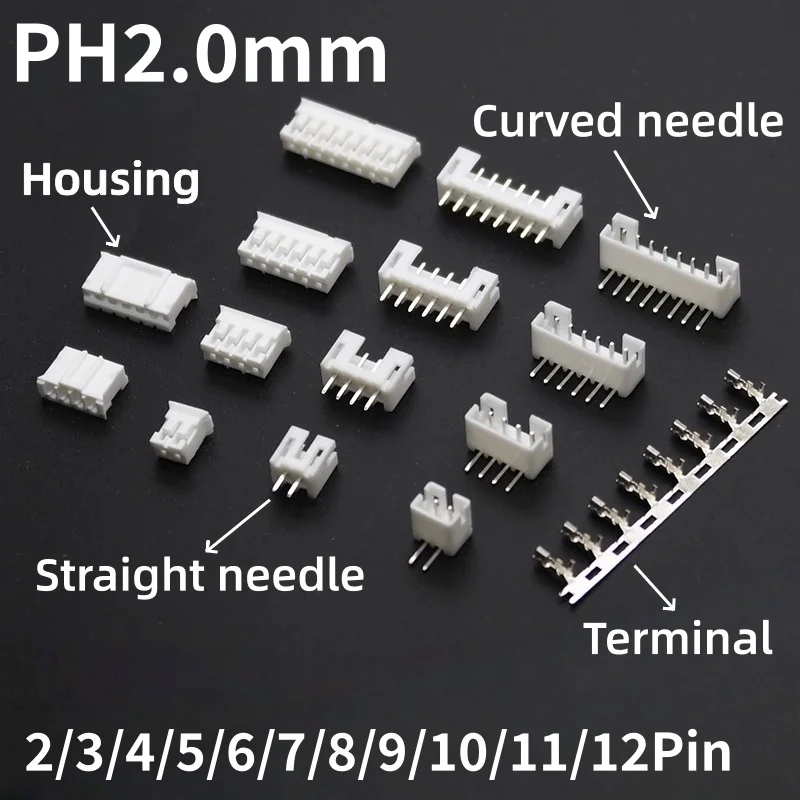 ชุดขั้วต่อ PH2.0 ระยะห่างขา 2.0 มม. แบบ 2 ขา 3 ขา 4 ขา 5 ขา 6 ขา 7 ขา 8 ขา 10 ขา 11 ขา 12 ขา  แบบตรง/แบบโค้ง  ขั้วต่อ JST PH2.0 มม. 1