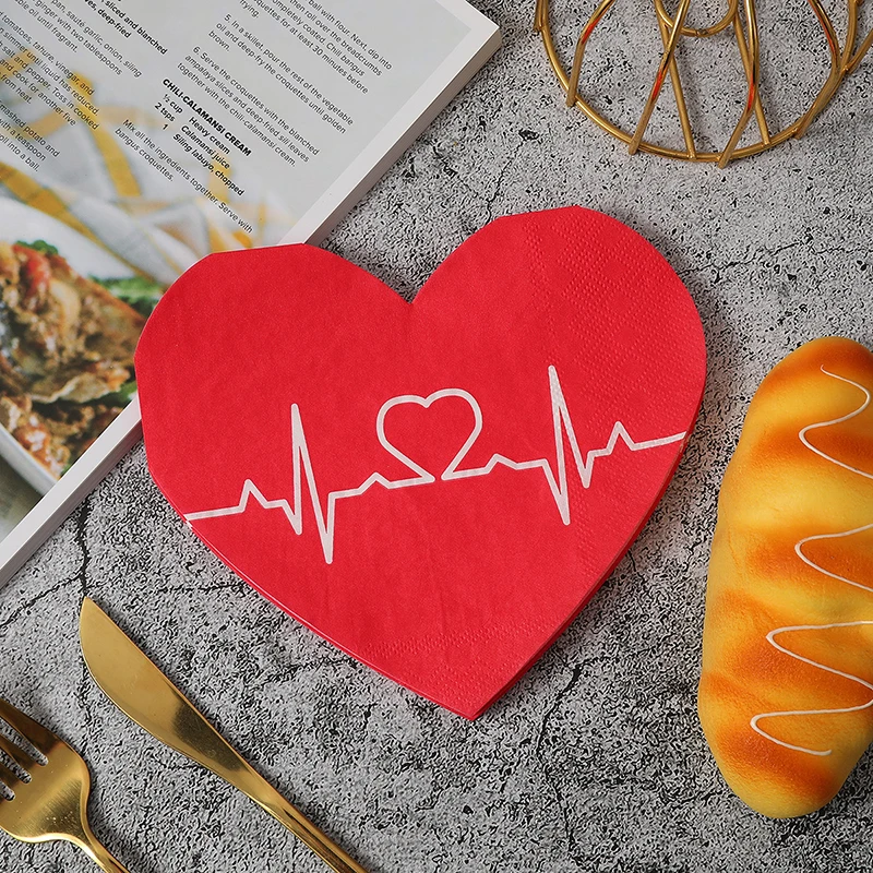 20Pcs Red Heart Paper Napkins Love Disposable Tissues Towel for Valentine's Day Wedding Party Table Decoration Romantic Gifts