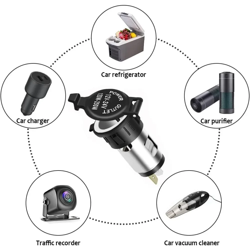 DaierTek Universal 12V Car Cigarette Lighter Power Socket Adapter Plug Outlet Motorcycles Boats Tractor Truck