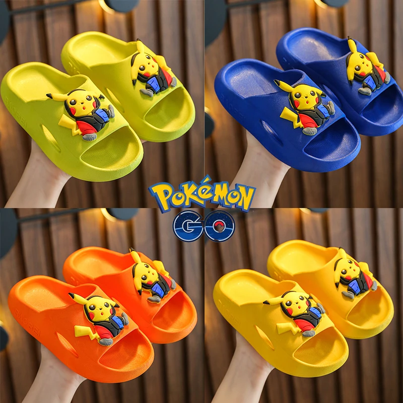 Zapatillas de Pokemon dibujo Pikachu para niños, zapatos de playa bonitos de verano, antideslizantes, de baño, zapato blando para bebé|Viseras para hombres| - AliExpress