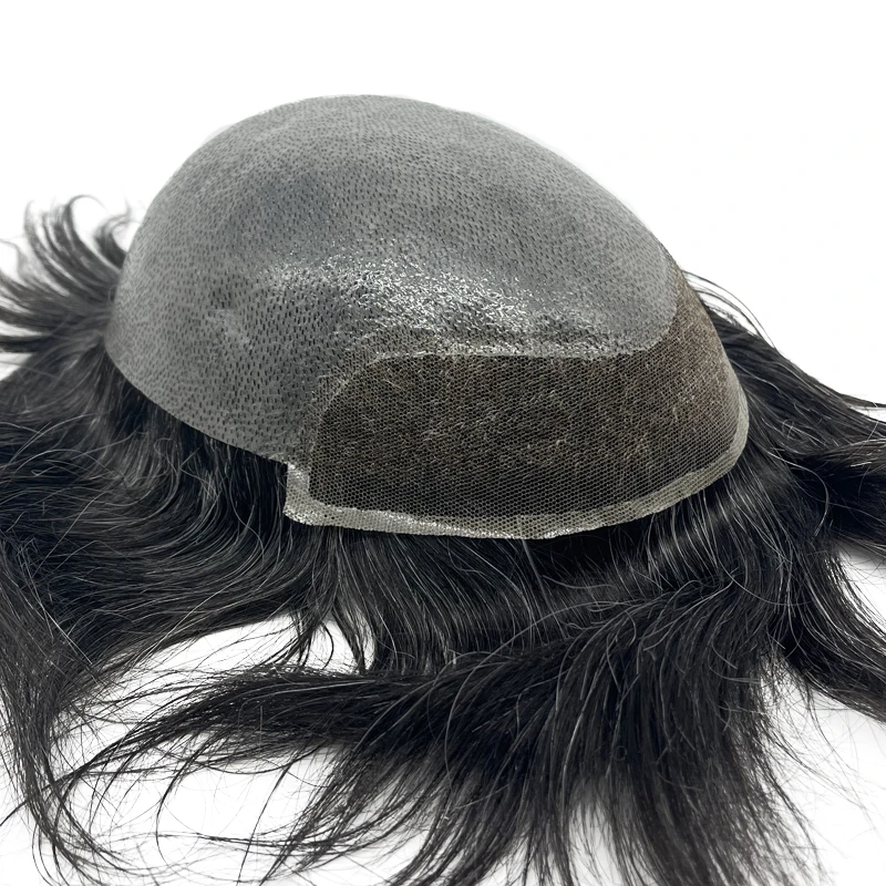 Ready Stock BIO Base Pu Skin With Swiss Lace Front Human Hair Men Toupee For Quick Delivery