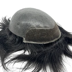 Ready Stock BIO Base Pu Skin With Swiss Lace Front Human Hair Men Toupee For Quick Delivery