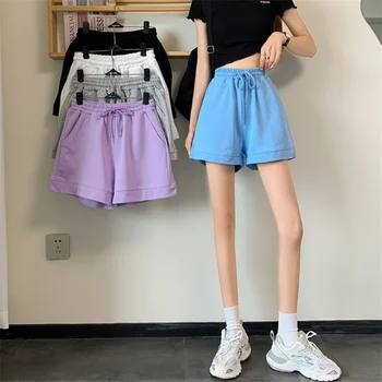 반바지 여성, 5 가지 색상, 레저 패션, 아늑한 여름, 루즈한 한국 스타일, 인스타그램 올 매치, 단색, 심플한 하이 웨이스트, 시크, 최신 상품