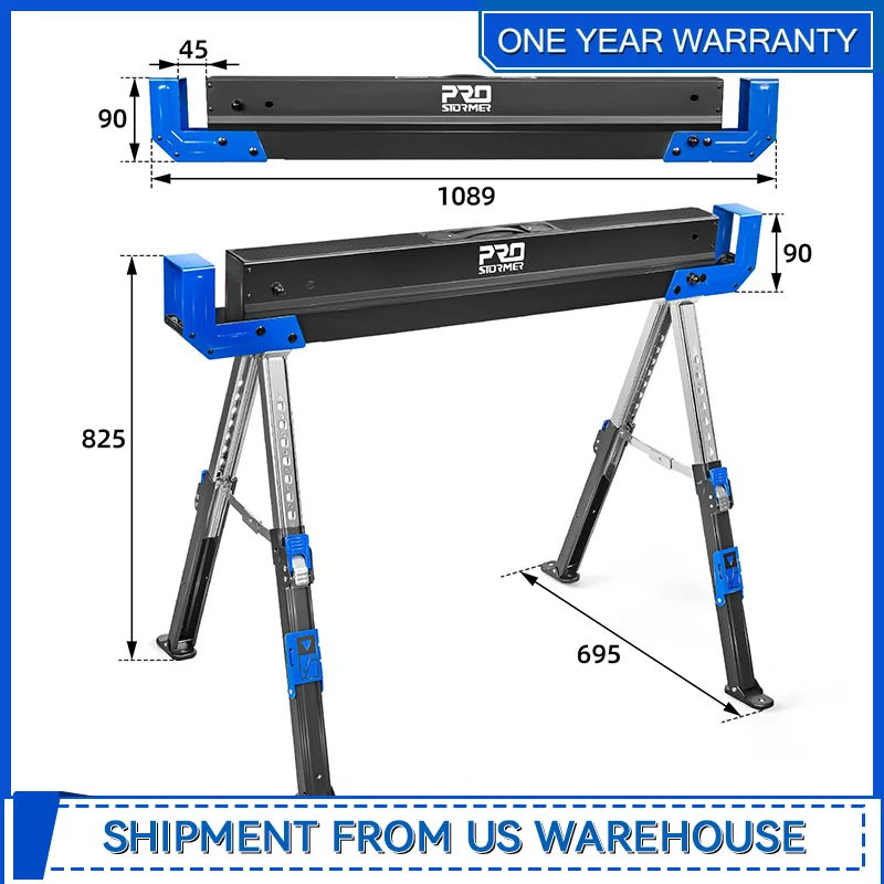 Prostormer Saw Horses 2 Pack Folding Portable Heavy Duty Sawhorse PairAdjustable Legs for Home, Garage, and DIY Projects