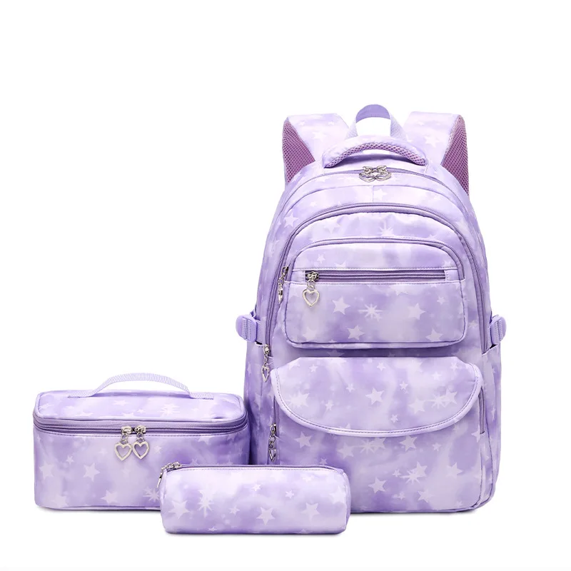 Cartoon star print girl school backpack children's schoolbag lunch box stationery box three-in-one multi-functional storage bag