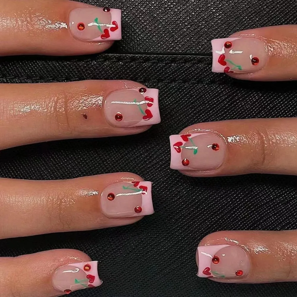 

Wearable Manicure French Fake Nails Detachable Full Cover Short T-Shaped Ballerina False Nail Square Head False Nail Girl