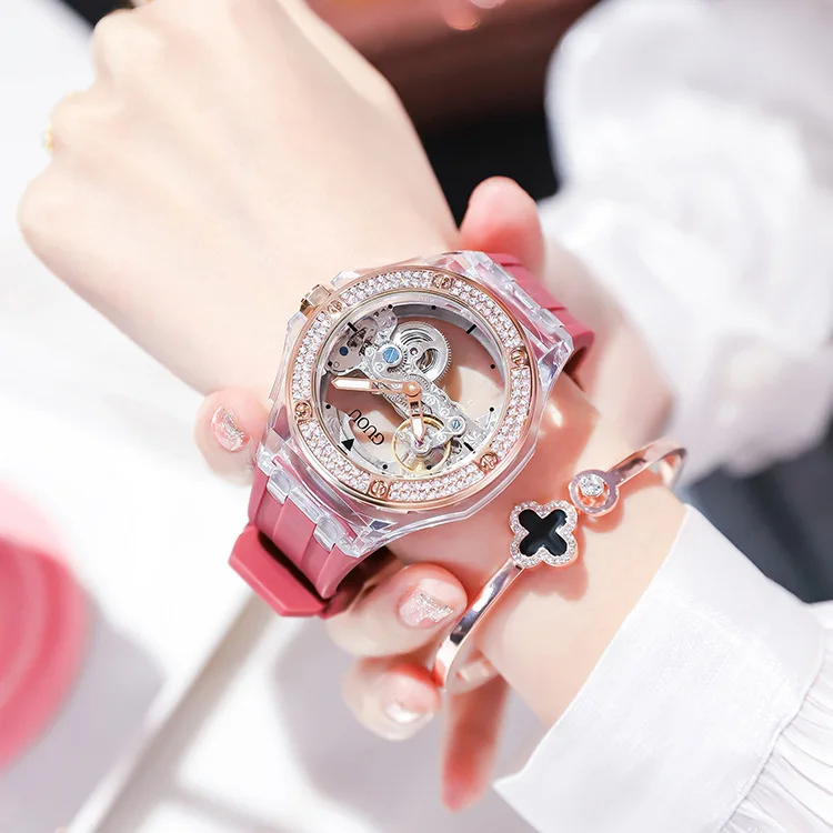 Ladies Watch Temperament Fashion Simple Waterproof Women's Watch Rhinestone Silicone Band Mechanical Watch Luxury