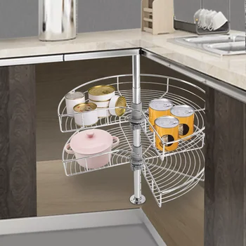 2-Shelf 24" Kidney Chrome Lazy Susan Kitchen Base Cabinet Corner Organizer Rack Iron 1