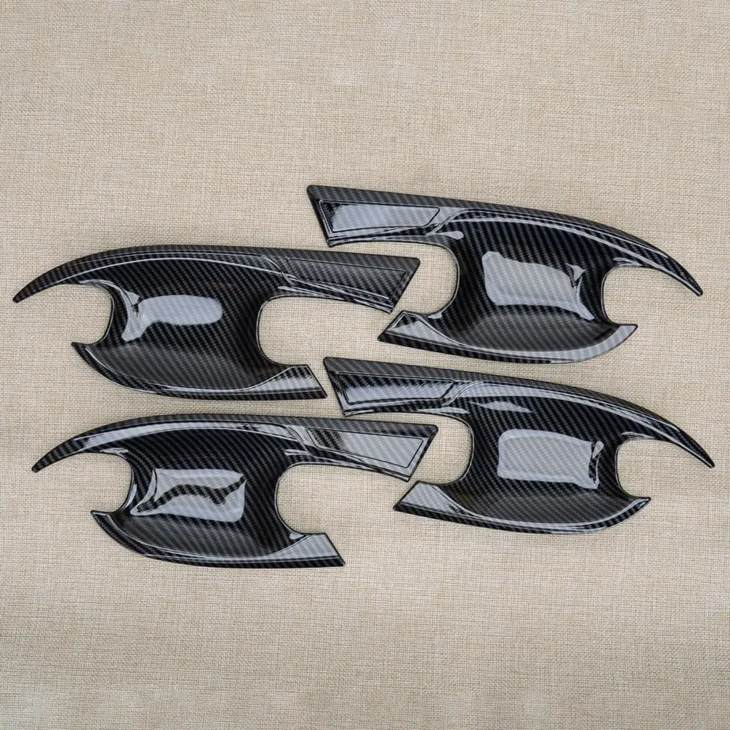 4Pcs Car Exterior Side Door Bowl Cup Cover Trim Fit For Hyundai Santa Cruz 2022-2023 Black Carbon Fiber Style Abs