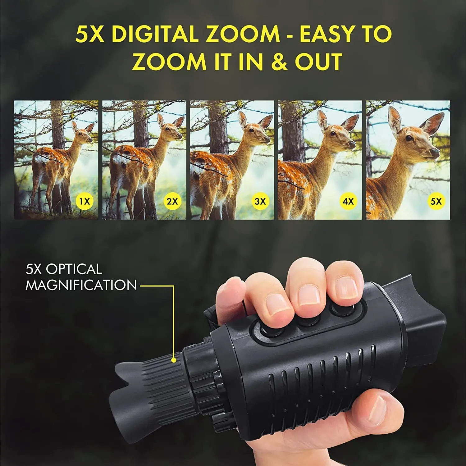 Caméra Vision Nocturne Infrarouge Zoom5X +8G+pile offert Monoculaire Noir  Photo Vidéo Chasse Outdoor - Monoculaires infrarouge (10262451)