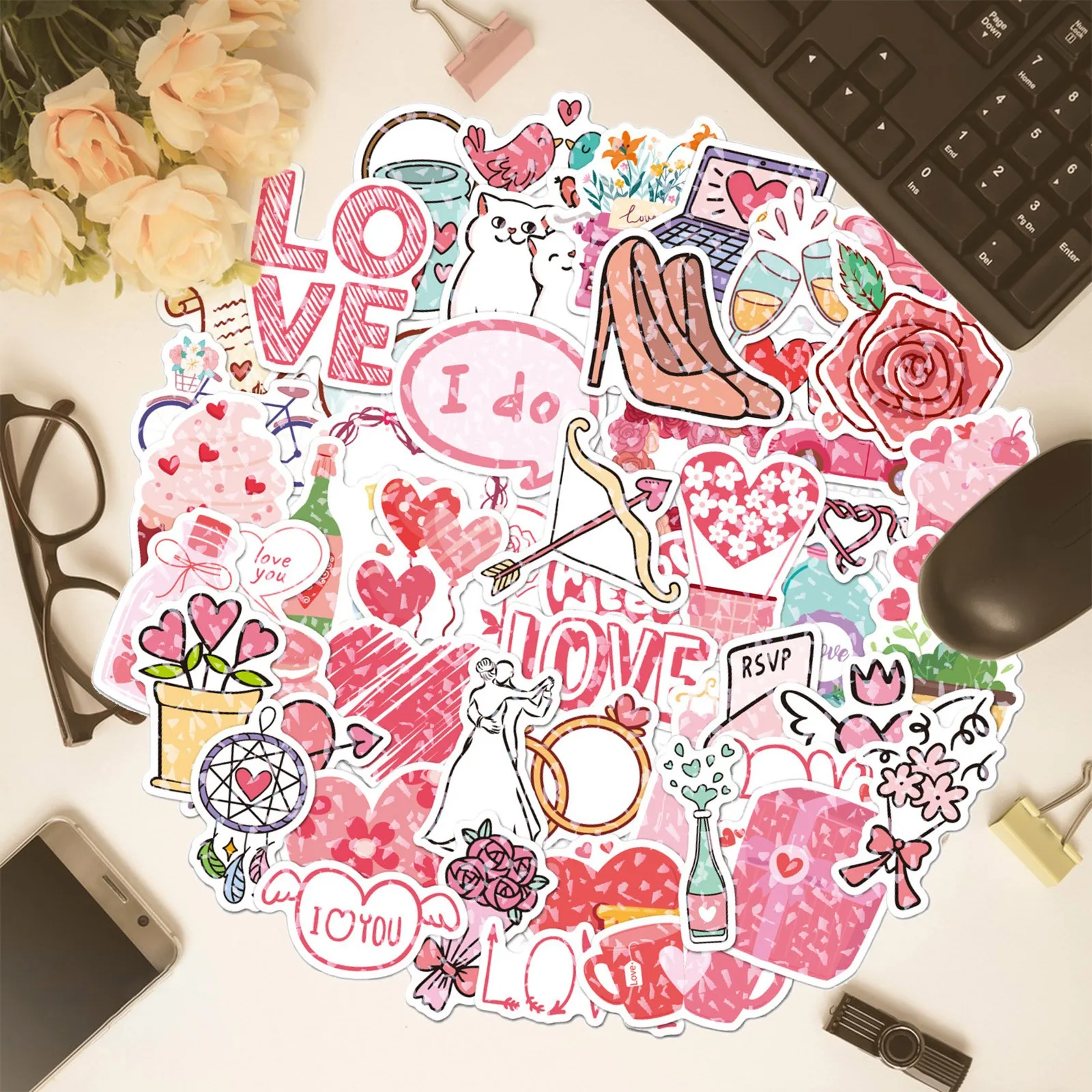 Decorative stickers Self adhesive stickers Custom stickers Stationery stickers Adhesive stickers Valentine's Day stickers 100 for water cup phone case