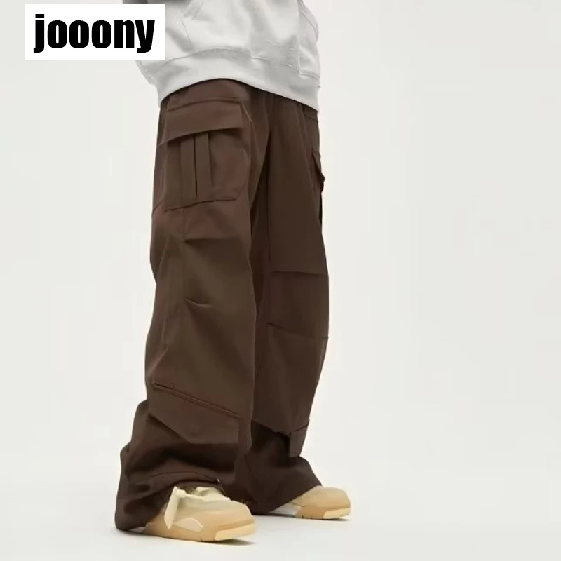 

Wide Leg Straight Streetwear Spring Autumn Loose Drawstring Joggers Pants Men Clothing Men Cargo Pants Solid Multiple Pockets