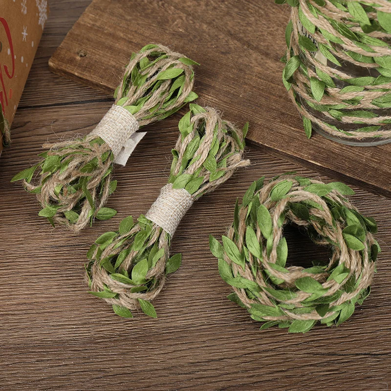 Dokpav 10M Green Leaf Garland – Natural Jute Twine With Artificial Burlap Leaves, 33ft Vine Rope For DIY Wedding, Home, Garden Crafts