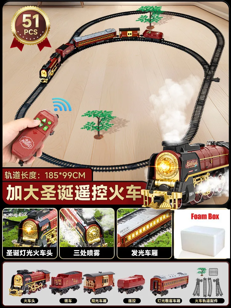 Smoke Simulation Steam Retro Model Train Electric Rail Car 2.4Ghz Remote Control Train Toys With Smokes, Light & Sound 5