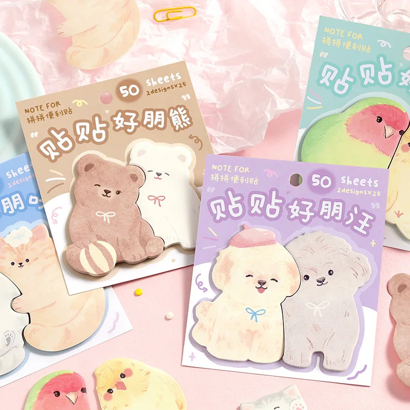 Adorable Cartoon Animal Sticky Notes - 25 Sheets Self-Stick Memo Pad & Page Marker for Students and Office Stationery