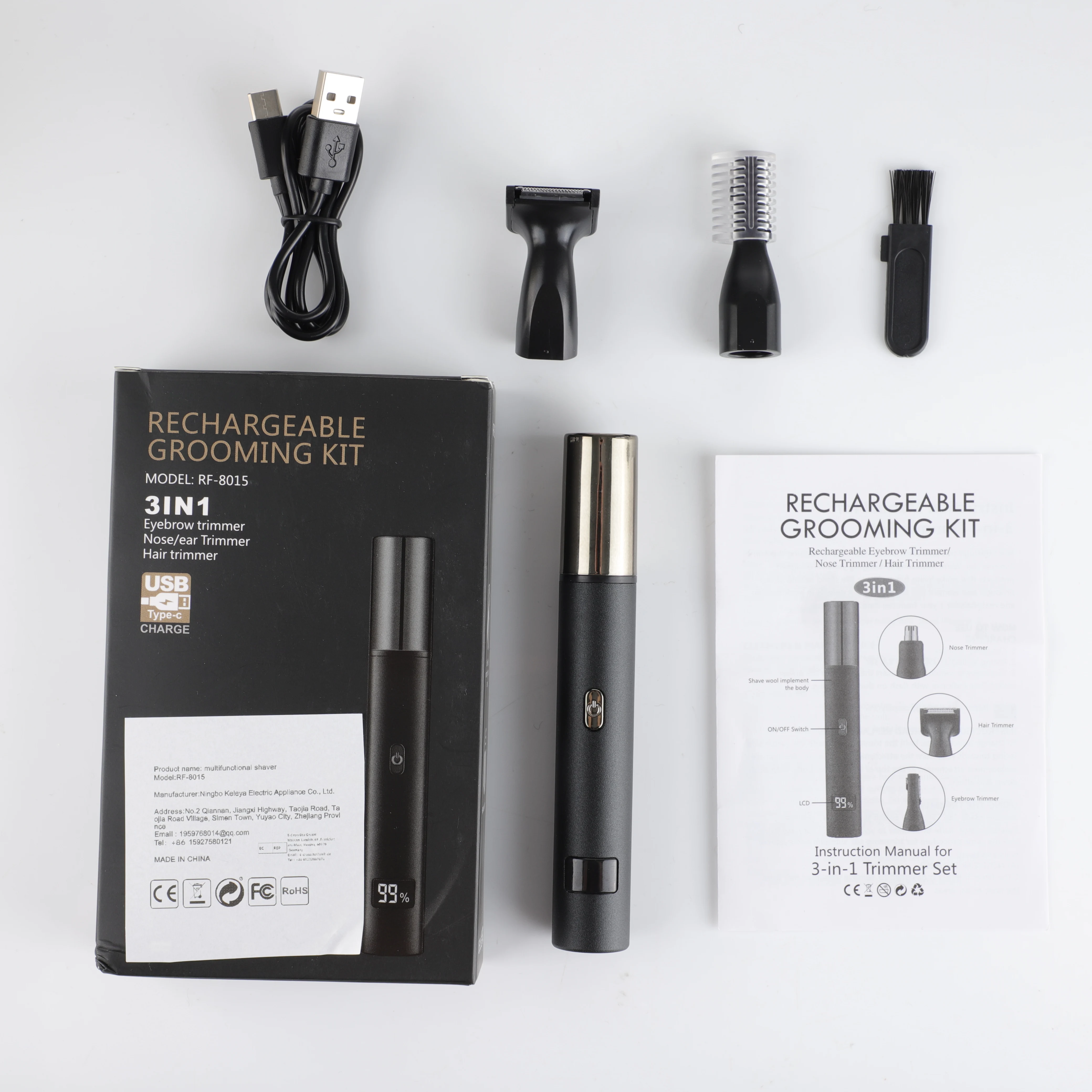 3 In 1 Electric Nose And Ear Hair Trimmer For Man Painless Sideburns Eyebrow Beard Hair Clipper Shaver USB Rechargeable Razor