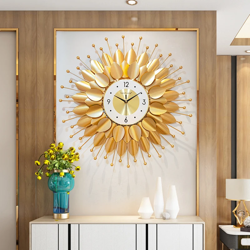 Large Size Metal Wall Clock Light Luxury Modern Design Golden Leaves large-size-metal-wall-clock-light-luxury-modern-design-golden-leaves
