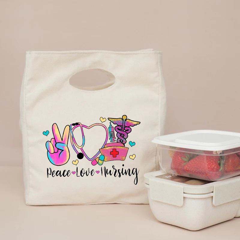 

Peace Love Nursing Nurse Lunch Bag Cooler Tote Portable Insulated Thermal Food Container Lunchbox Hospital Doctor Gift