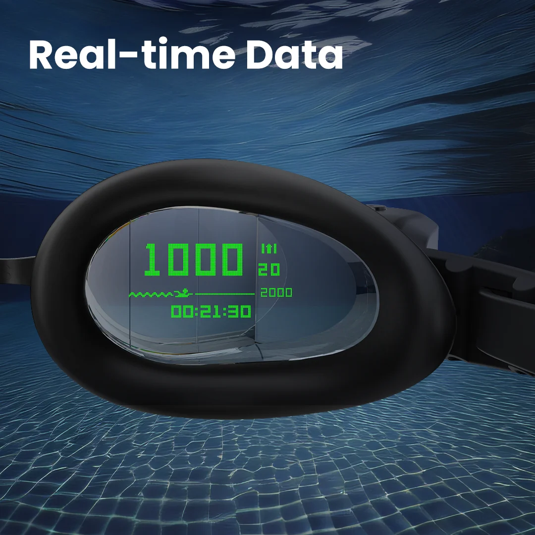 نظارات السباحة الذكية HOLOSWIM 2PRO، عرض بيانات الواقع المعزز، تحليل السباحة بالذكاء الاصطناعي، خطط تدريب مخصصة، تصميم جناحي منخفض الاحتكاك، مقاومة للماء IP68