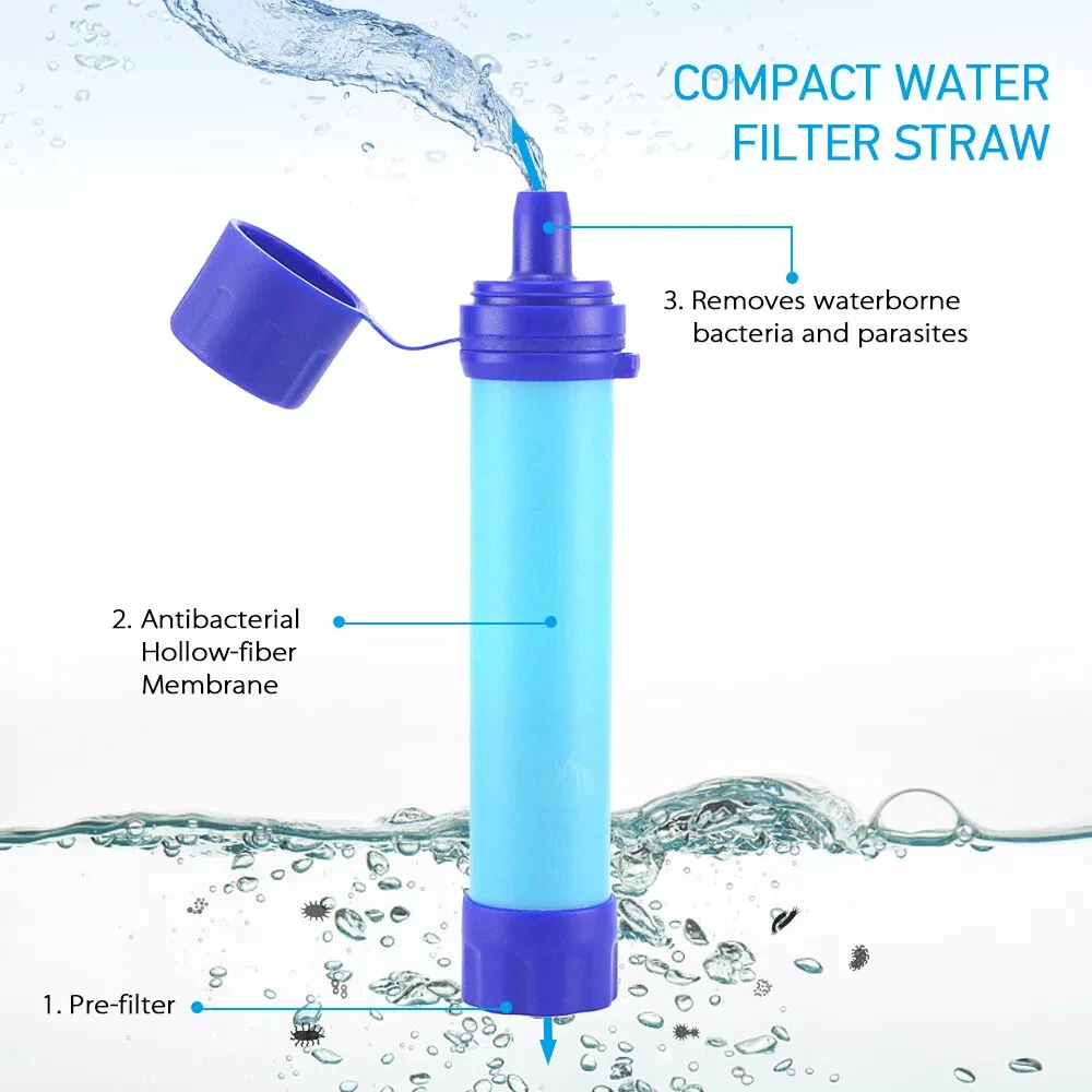4 Stage Water Filter Outdoor Portable Personal Straw Water Filtration System Emergency Survival Equipment For Camping Hiking
