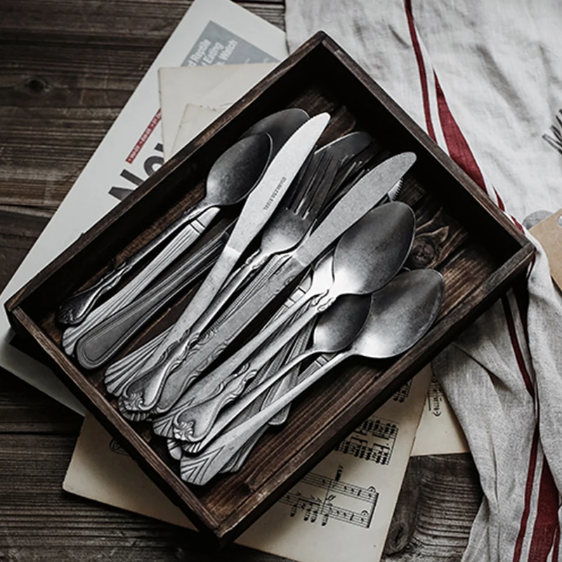 1 Pieces Vintage Tableware Spoon Knife Fork Table Shooting Old Style Coffee Spoons Photography Props Retro Kitchen Food Decor