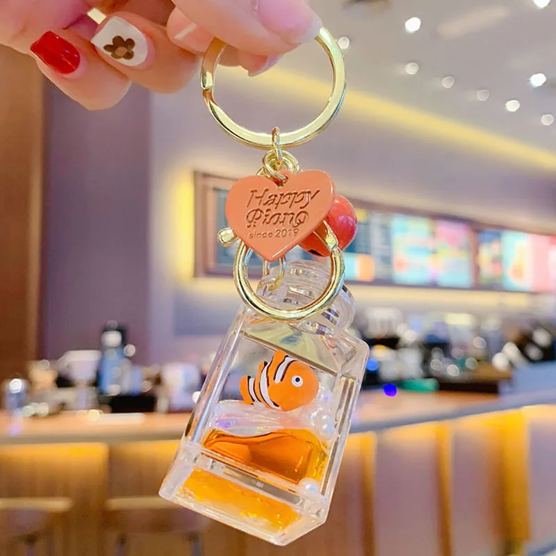 Ocean Fish Doll Glitter Keychain Quicksand Floating Liquid Key Chain