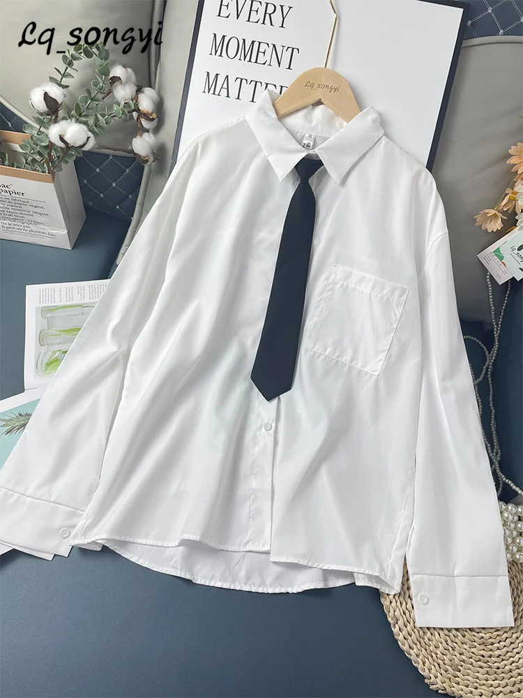 White Shirts Spring Autumn Women Blouse Plain Loose Female