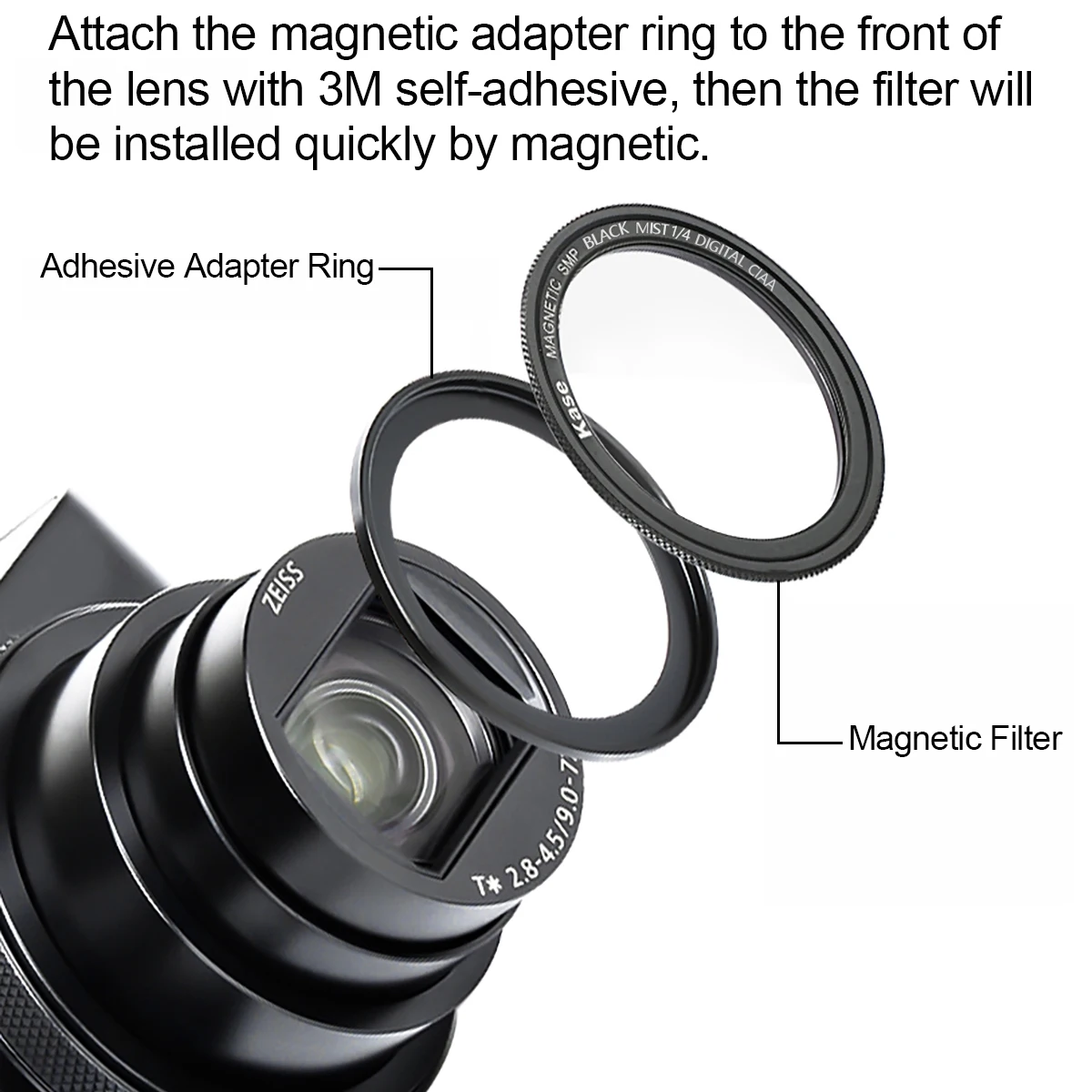 Kase Wolverine Magnetic Black Mist 1/4 Diffusion Filter with Adapter for Sony ZV-1 RX100 VII VI V III II/ Canon G7 X Mark II 2