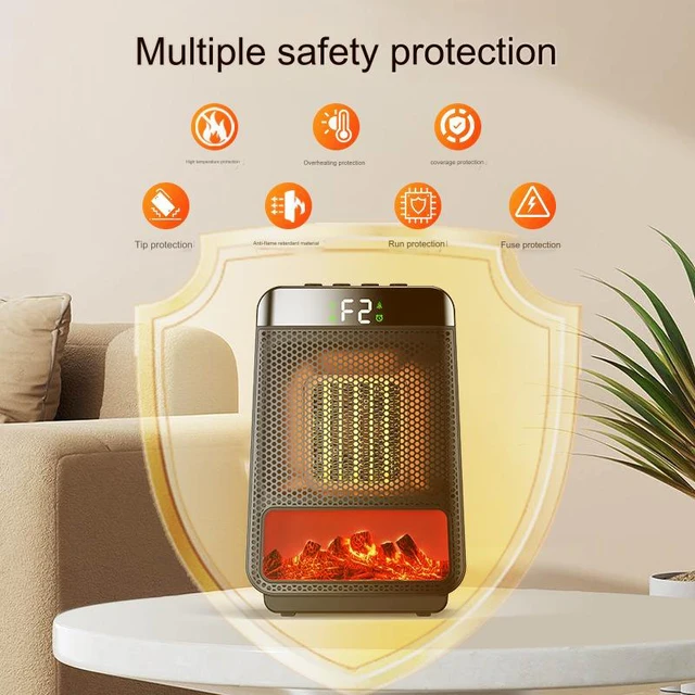 1500W Flame Portable Heaters for Home with Variable Thermostat, Electric Heater Desktop 3D Dynamic Light Low Noise Room Heater 4