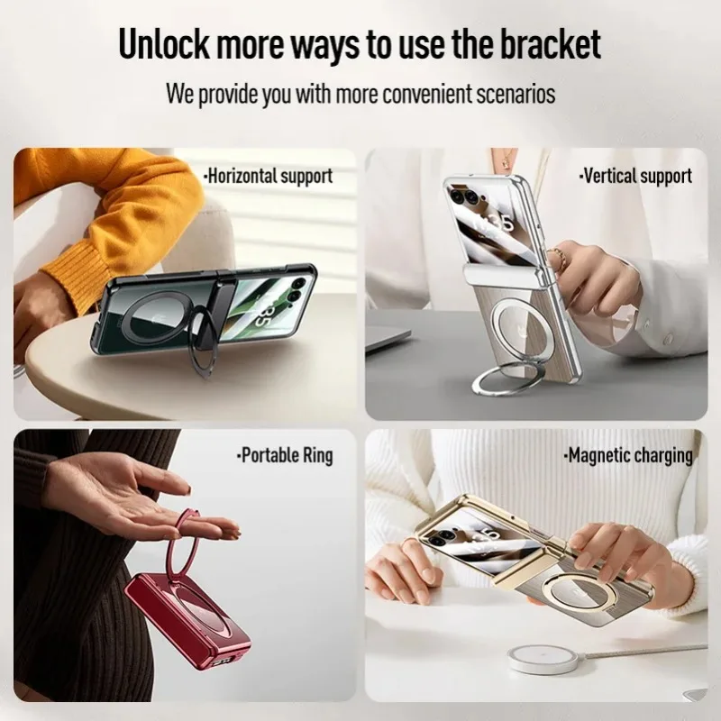 Magnetic Metal Ring Holder Clear Tempered Glass Phone Case with Spring Protection