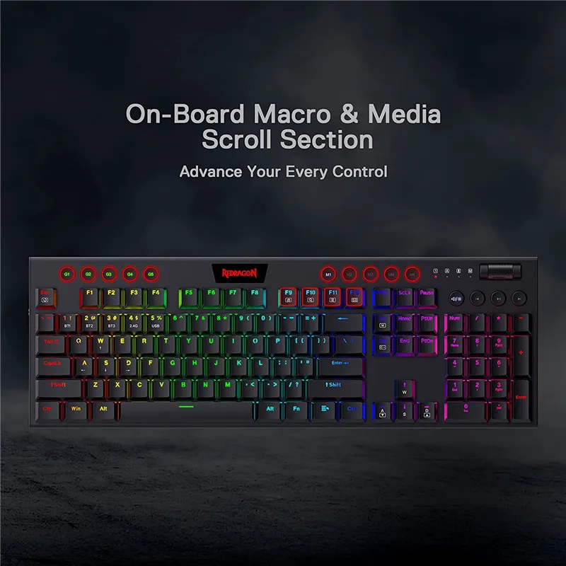 Redragon 104 Teclas com Fio 2.4g sem Fio Bluetooth Gaming Teclado Mecânico Rgb Backlight Jogo Teclado para Computador Portátil Gamer - Imagem 4