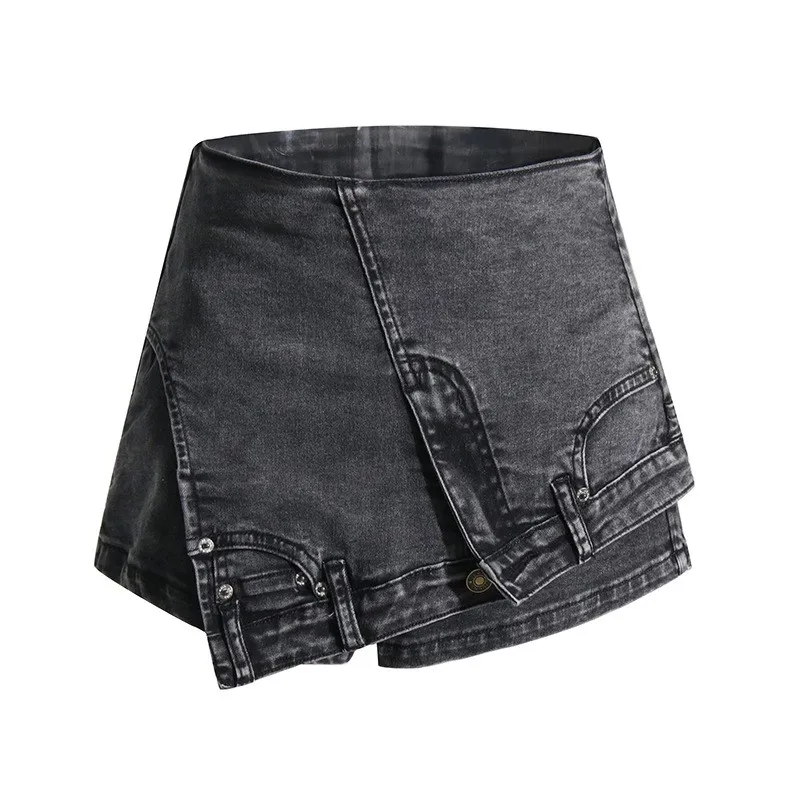 

Women High Waist A-line Jean Culottes Irregular Stitching Distressed Tierred Denim Shorts Slim Fit Sexy Casual Streetwear Suit