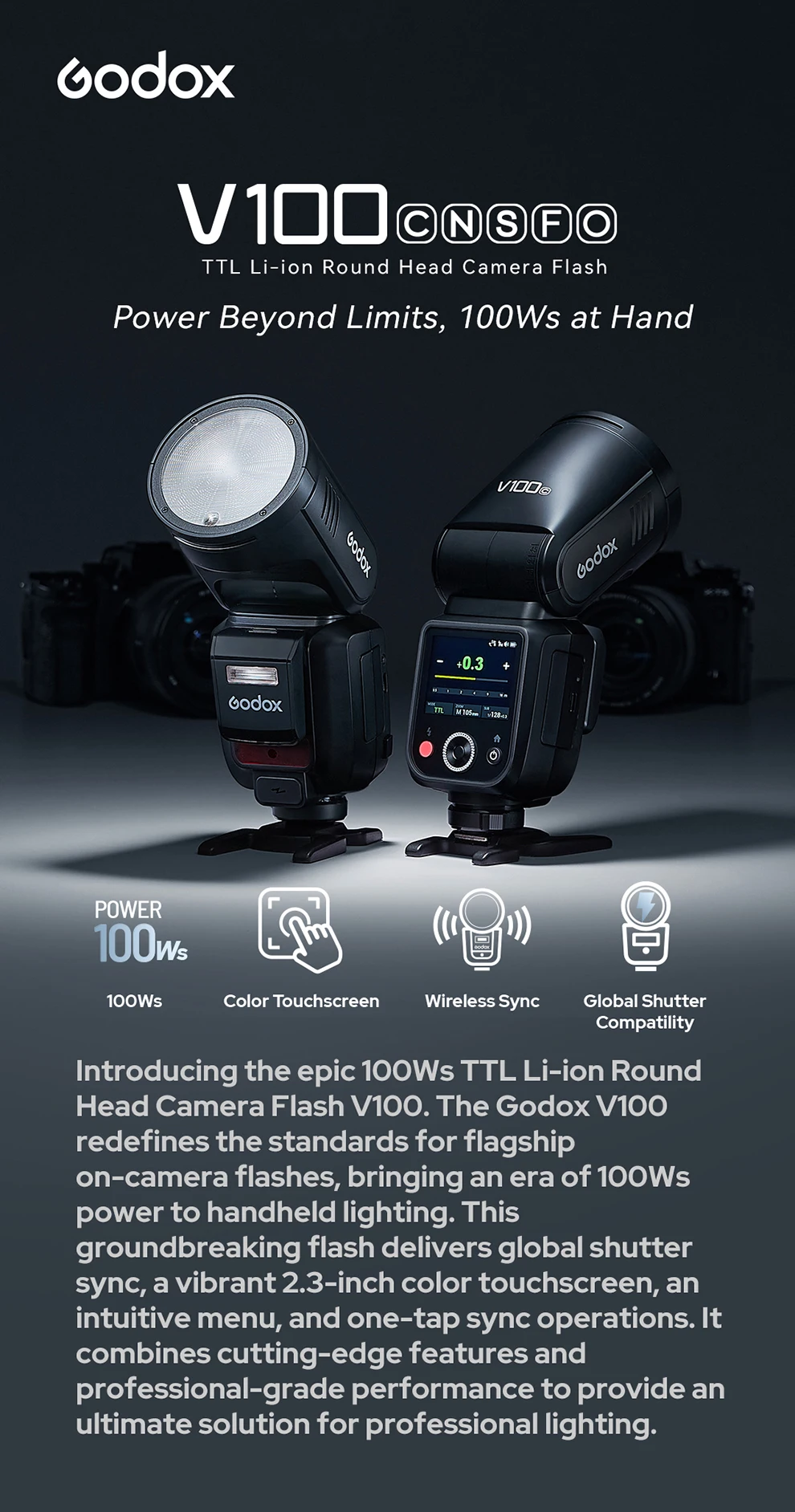 Godox New V100 Round Head Camera Flash Wireless Transmission Speedlite Flash for